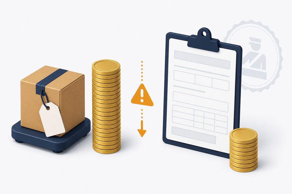 Illustration : l’écart entre le prix réel de la transaction et la valeur déclarée constitue le risque de sous-déclaration.