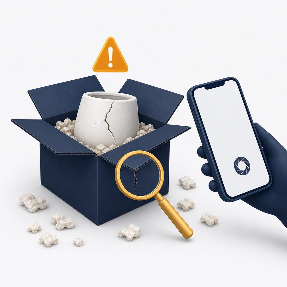示意图：包裹破损时，应在收件当下完整拍照存证。